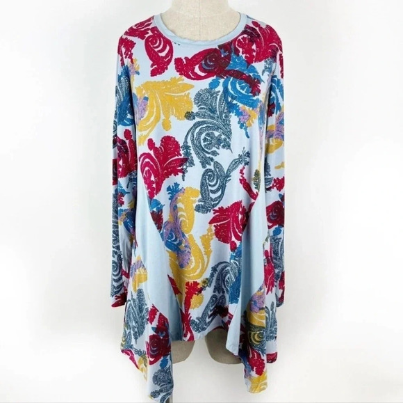 LOGO by Lori Goldstein Blue paisley tunic with pockets - Picture 1 of 9